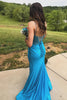 Load image into Gallery viewer, Turquoise Corset Spaghetti Straps Mermaid Long Prom Dress with Appliques