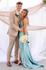 Load image into Gallery viewer, Blue Spaghetti Straps Satin Mermaid Long Prom Dress with Slit