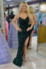 Load image into Gallery viewer, Dark Green Sequins Spaghetti Straps Mermaid Long Prom Dress with Slit