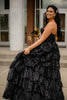 Load image into Gallery viewer, Sparkly Black Strapless A-Line Long Prom Dress with Slit