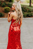 Load image into Gallery viewer, Sparkly Red Strapless Sequins Mermaid Long Prom Dress with Slit