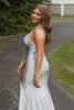 Load image into Gallery viewer, Silver Neck Collar Mermaid Corset Satin Long Prom Dress with Slit