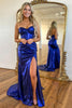 Load image into Gallery viewer, Black Corset Strapless Mermaid Long Prom Dress with Slit