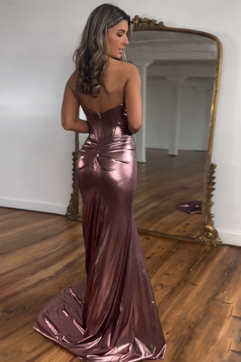 Black Corset Strapless Mermaid Long Prom Dress with Slit