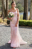 Load image into Gallery viewer, Pink Sparkly Spaghetti Straps Corset Mermaid Long Prom Dress with Sequins