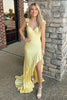 Load image into Gallery viewer, Glitter Yellow Spaghetti Straps Mermaid Corset Long Prom Dress with Ruffles