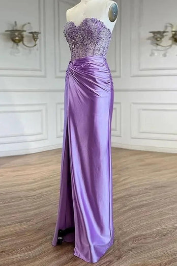 Sparkly Purple Sweetheart Mermaid Sequined Long Prom Dress