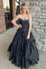 Load image into Gallery viewer, Sparkly A Line Black Strapless Corset Long Prom Dress with Bow