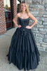 Load image into Gallery viewer, Sparkly A Line Black Strapless Corset Long Prom Dress with Bow