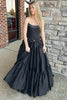 Load image into Gallery viewer, Sparkly A Line Black Strapless Corset Long Prom Dress with Bow