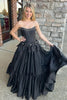 Load image into Gallery viewer, Sparkly A Line Black Strapless Corset Long Prom Dress with Bow