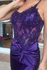 Load image into Gallery viewer, Dark Purple Spaghetti Straps Mermaid Appliqued Prom Dress with Slit