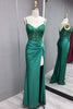 Load image into Gallery viewer, Sparkly Green Spaghetti Straps Mermaid Long Prom Dress with Slit