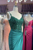 Load image into Gallery viewer, Sparkly Green Spaghetti Straps Mermaid Long Prom Dress with Slit