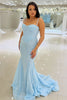 Load image into Gallery viewer, Glitter Sky Blue Spaghetti Straps Mermaid Corset Long Prom Dress