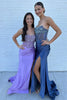 Load image into Gallery viewer, Grey Blue Beaded Strapless Sweep Train Prom Dress with Slit