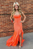 Load image into Gallery viewer, Sparkly Orange Ruffled Mermaid Sweetheart Sweep Train Corset Prom Dress with Slit