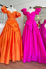 Load image into Gallery viewer, Fuchsia A-Line Puff Sleeve Sweep Train Prom Dress with Bow