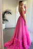 Load image into Gallery viewer, Sparkly Fuchsia Tiered Sweetheart Sweep Train Prom Dress with Ruffles