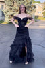 Load image into Gallery viewer, Black Corset Appliqued Lace Long Prom Dress with Slit