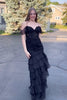 Load image into Gallery viewer, Black Corset Appliqued Lace Long Prom Dress with Slit