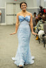 Load image into Gallery viewer, Sparkly Light Blue Corset Bowknot Long Prom Dress with Appliques