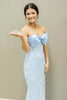 Load image into Gallery viewer, Sparkly Light Blue Corset Bowknot Long Prom Dress with Appliques