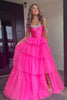 Load image into Gallery viewer, Sparkly Fuchsia Corset Beaded Long Prom Dress with Slit