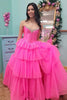 Load image into Gallery viewer, Sparkly Fuchsia Corset Beaded Long Prom Dress with Slit