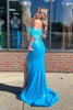 Load image into Gallery viewer, Sparkly Blue Corset Sequin Long Prom Dress with Feathers