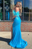 Load image into Gallery viewer, Sparkly Blue Corset Sequin Long Prom Dress with Feathers