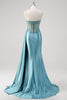 Load image into Gallery viewer, Sparkly Grey Blue Corset Appliqued Prom Dress with Slit