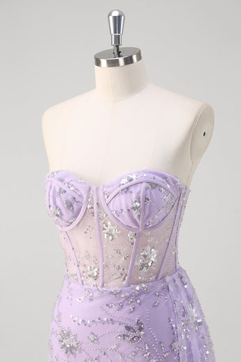 Glitter Light Purple Corset Prom Dress with Beading