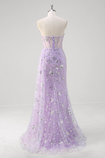 Glitter Light Purple Corset Prom Dress with Beading