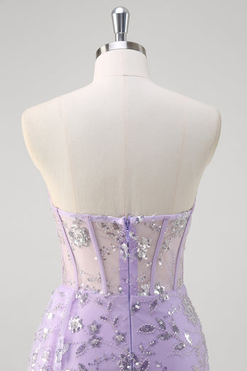 Glitter Light Purple Corset Prom Dress with Beading