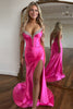 Load image into Gallery viewer, Sparkly Fuchsia Mermaid Spaghetti Straps Prom Dress with Slit