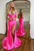 Load image into Gallery viewer, Sparkly Fuchsia Mermaid Spaghetti Straps Prom Dress with Slit