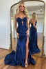 Load image into Gallery viewer, Royal Blue Corset Strapless Mermaid Long Prom Dress with Slit