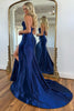 Load image into Gallery viewer, Royal Blue Corset Strapless Mermaid Long Prom Dress with Slit