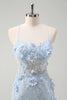 Load image into Gallery viewer, Floral Blue A Line Corset Spaghetti Straps Long Tulle Prom Dress