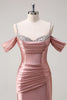 Load image into Gallery viewer, Sparkly Blush Off The Shoulder Mermaid Long Satin Prom Dress