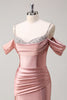 Load image into Gallery viewer, Sparkly Blush Off The Shoulder Mermaid Long Satin Prom Dress