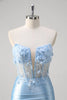 Load image into Gallery viewer, Floral Blue Mermaid Corset Strapless Long Prom Dress with Slit