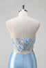 Load image into Gallery viewer, Floral Blue Mermaid Corset Strapless Long Prom Dress with Slit