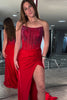 Load image into Gallery viewer, Red Strapless Mermaid Sequined Long Prom Dress with Slit