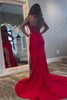 Load image into Gallery viewer, Red Strapless Mermaid Sequined Long Prom Dress with Slit