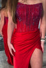 Load image into Gallery viewer, Red Strapless Mermaid Sequined Long Prom Dress with Slit