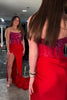 Load image into Gallery viewer, Red Strapless Mermaid Sequined Long Prom Dress with Slit