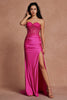 Load image into Gallery viewer, Fuchsia Corset Sweetheart Ruched Long Satin Prom Dress with Slit