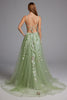 Load image into Gallery viewer, Floral Green Spaghetti Straps A-Line Tulle Long Prom Dress with Slit